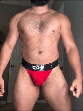 MODUS VIVENDI Men's Red Athletic Jock Brief with Wide Branded Waistband